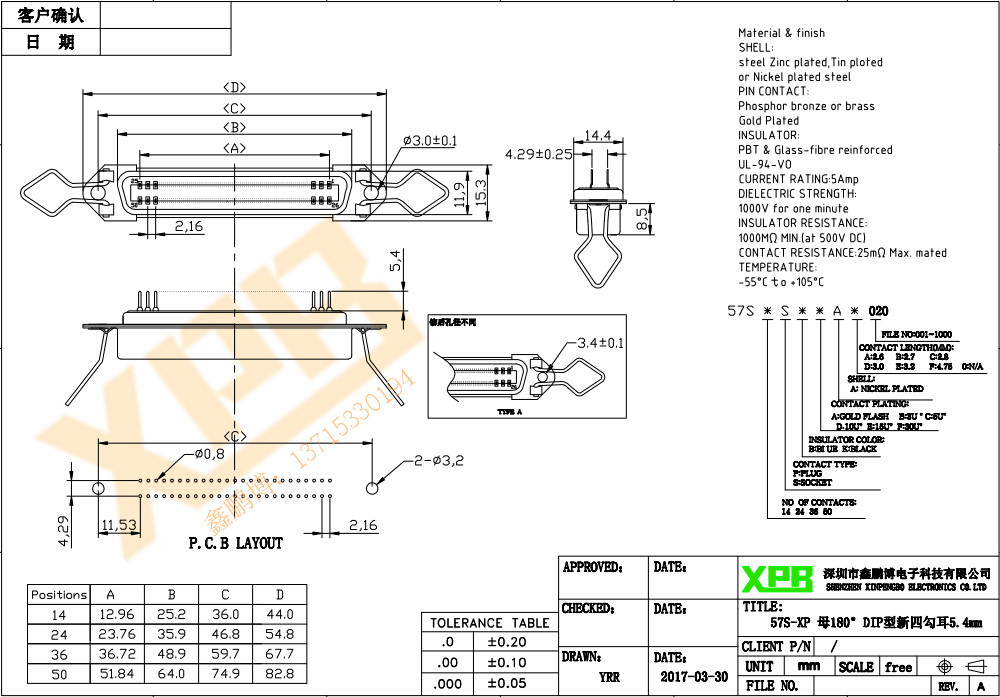 57S-XP 母 180°DIP型新四勾耳5.4mm產(chǎn)品規(guī)格書 57S-XP 母 180°DIP型新四勾耳5.4mm產(chǎn)品規(guī)格書