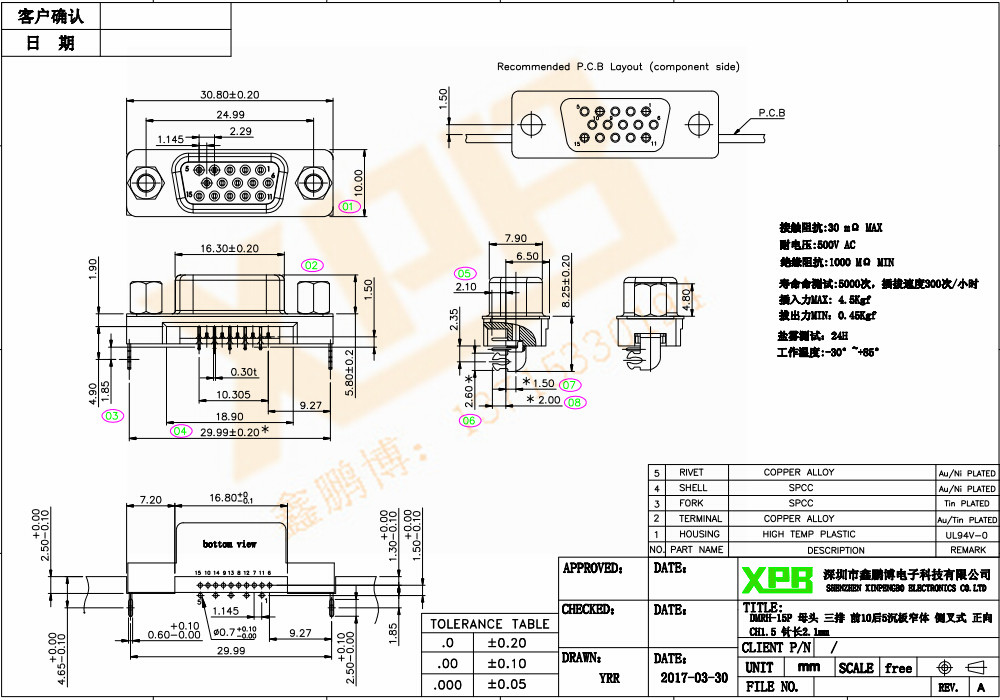 DMRH-15P 母頭 三排 前10后5沉板窄體 側(cè)叉式<a href='/product/' class='keys' title='點(diǎn)擊查看關(guān)于連接器的相關(guān)信息' target='_blank'>連接器</a>規(guī)格書(shū) DMRH-15P 母頭 三排 前10后5沉板窄體 側(cè)叉式連接器規(guī)格書(shū)